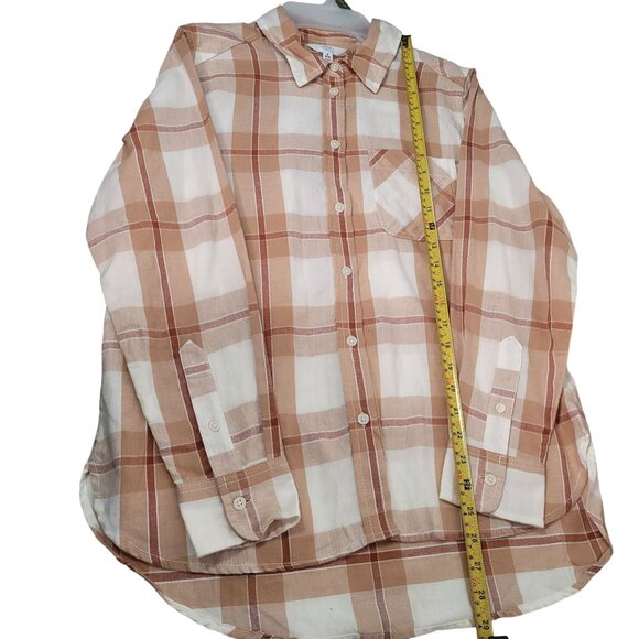 Time & Tru Women's Plaid Button-Up Long Sleeve Shirt Beige Size Small (4-6) - Picture 11 of 11